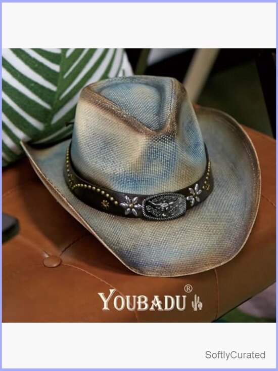 Unisex Western Straw Cowboy Hat with Decorative Band main image 4